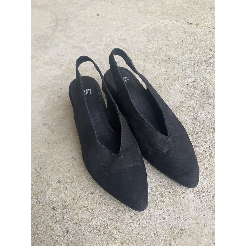 Eileen Fisher Black Devi Tumbled Nubuck Leather Slingback size 8